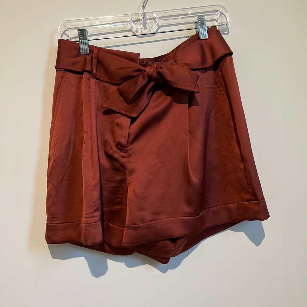 Chic Rust Brown Satin Shorts with Bow